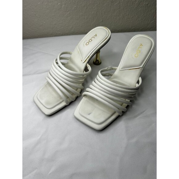 Aldo Shoes - ALDO Harpa Strappy Heeled Mule Women's Size 7 White Leather Slip-on Sandals